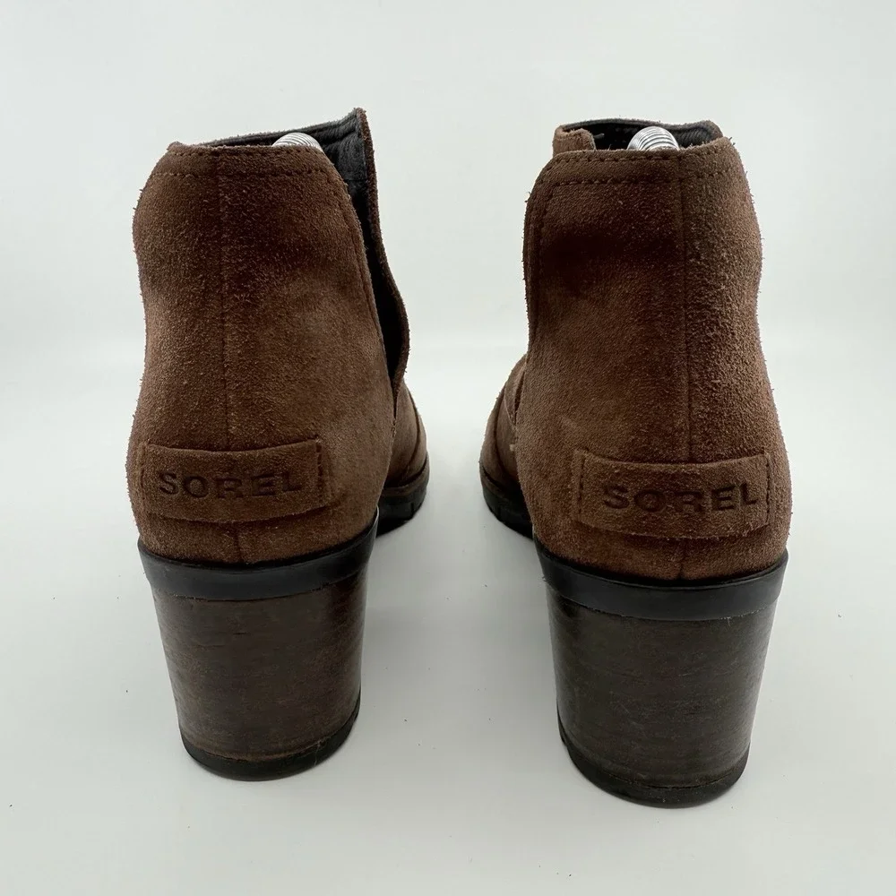 Sorel Cate Waterproof Suede Cutout Block Heel Ankle Boots‎ Burro 7.5